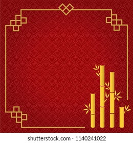 gold bamboo on red background, border china style