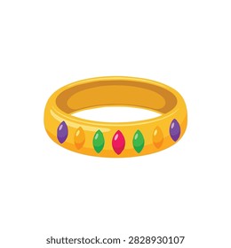 Gold Bangle Bracelet with Multi-Colored Gemstones Illustration Isolated on White Background