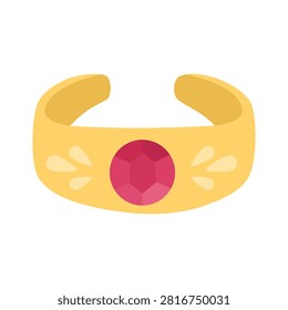 Gold Bangle Bracelet with Oval Ruby Gemstone Vector Illustration