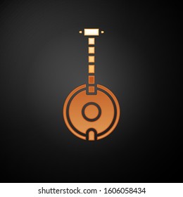 Gold Banjo icon isolated on black background. Musical instrument.  Vector Illustration