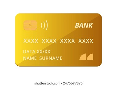 Gold bank card. Vector clip art mockup.