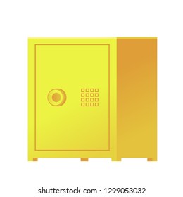 Gold bank closed safe for protection money isolated on white. Vector ilustration.