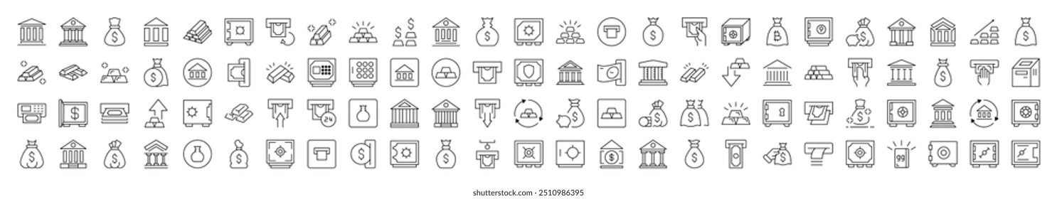 Gold, Bank, Money Bag Collection of Thin Icons. Editable Stroke. Suitable for Web Sites, Books, Cards, Apps