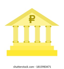 Gold bank and rouble sign on white background