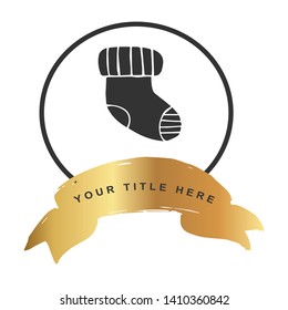 Gold Banner and Baby Socks or Boots Icon. Vector Illustration for Graphic Design, Outline, Background, Logo, T-shirt and More.