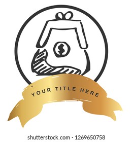 Gold Banner and Black Dollar Money Coin. Vector Illustration for Graphic Design, Outline, Background, Logo, T-shirt and More.