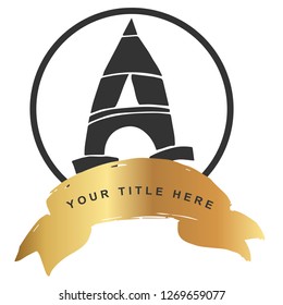 Gold Banner and Black Paris Eiffel Tower. Vector Illustration for Graphic Design, Outline, Background, Logo, T-shirt and More.