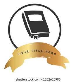 Gold Banner and Books. Vector Illustration for Graphic Design, Outline, Background, Logo, T-shirt and More.