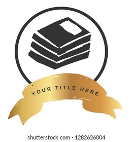 Gold Banner and Books. Vector Illustration for Graphic Design, Outline, Background, Logo, T-shirt and More.
