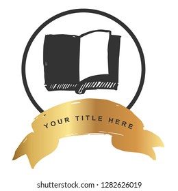 Gold Banner and Books. Vector Illustration for Graphic Design, Outline, Background, Logo, T-shirt and More.