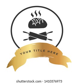 Gold Banner and Bread With Rolling Pin Icon. Vector Illustration for Graphic Design, Outline, Background, Logo, T-shirt and More.
