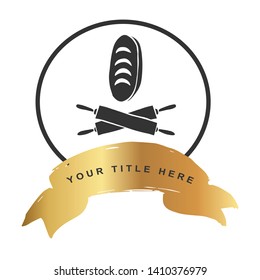 Gold Banner and Bread With Rolling Pin Icon. Vector Illustration for Graphic Design, Outline, Background, Logo, T-shirt and More.