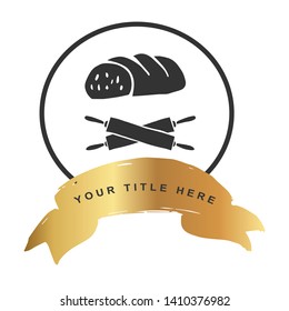 Gold Banner and Bread With Rolling Pin Icon. Vector Illustration for Graphic Design, Outline, Background, Logo, T-shirt and More.