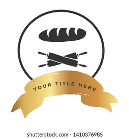 Gold Banner and Bread With Rolling Pin Icon. Vector Illustration for Graphic Design, Outline, Background, Logo, T-shirt and More.