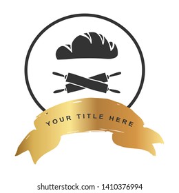 Gold Banner and Bread With Rolling Pin Icon. Vector Illustration for Graphic Design, Outline, Background, Logo, T-shirt and More.