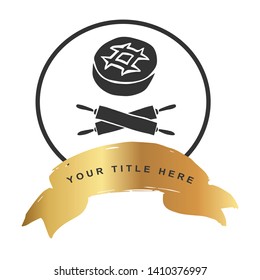 Gold Banner and Bread With Rolling Pin Icon. Vector Illustration for Graphic Design, Outline, Background, Logo, T-shirt and More.