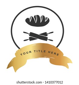 Gold Banner and Bread With Rolling Pin Icon. Vector Illustration for Graphic Design, Outline, Background, Logo, T-shirt and More.