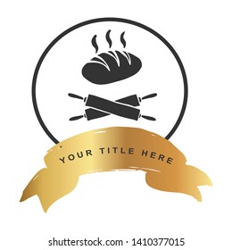 Gold Banner and Bread With Rolling Pin Icon. Vector Illustration for Graphic Design, Outline, Background, Logo, T-shirt and More.