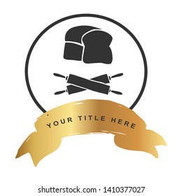 Gold Banner and Bread With Rolling Pin Icon. Vector Illustration for Graphic Design, Outline, Background, Logo, T-shirt and More.