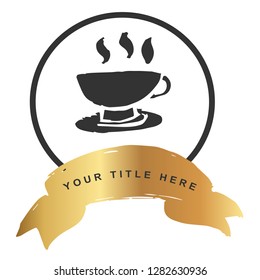 Gold Banner and Coffee. Vector Illustration for Graphic Design, Outline, Background, Logo, T-shirt and More.