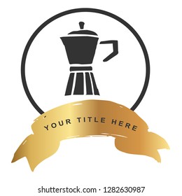 Gold Banner and Coffee. Vector Illustration for Graphic Design, Outline, Background, Logo, T-shirt and More.