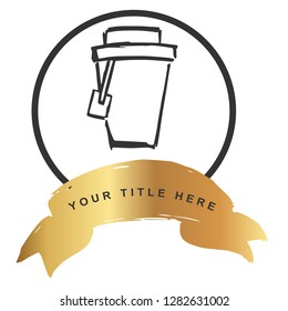 Gold Banner and Coffee. Vector Illustration for Graphic Design, Outline, Background, Logo, T-shirt and More.