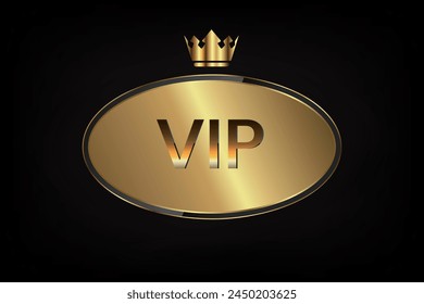 A gold banner with crown for premium level and top value of luxury position icon, symbol, element, button, object vector illustration