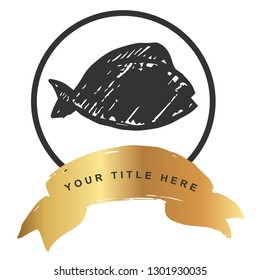 Gold Banner and Fish / Pisces. Vector Illustration for Graphic Design, Outline, Background, Logo, T-shirt and More.