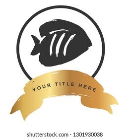 Gold Banner and Fish / Pisces. Vector Illustration for Graphic Design, Outline, Background, Logo, T-shirt and More.