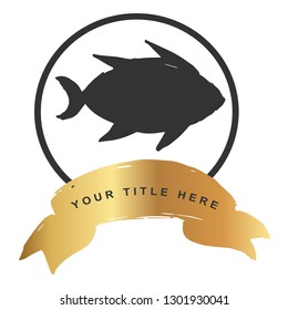 Gold Banner and Fish / Pisces. Vector Illustration for Graphic Design, Outline, Background, Logo, T-shirt and More.