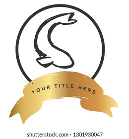 Gold Banner and Fish / Pisces. Vector Illustration for Graphic Design, Outline, Background, Logo, T-shirt and More.