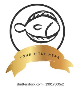 Gold Banner and Fish / Pisces. Vector Illustration for Graphic Design, Outline, Background, Logo, T-shirt and More.