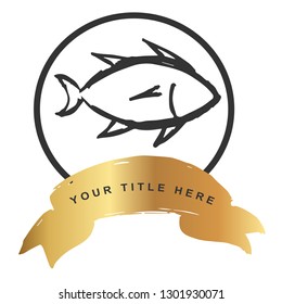 Gold Banner and Fish / Pisces. Vector Illustration for Graphic Design, Outline, Background, Logo, T-shirt and More.