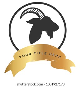 Gold Banner and Goat / Capricorn. Vector Illustration for Graphic Design, Outline, Background, Logo, T-shirt and More.