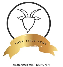 Gold Banner and Goat / Capricorn. Vector Illustration for Graphic Design, Outline, Background, Logo, T-shirt and More.