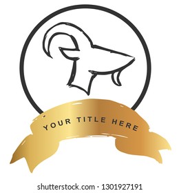 Gold Banner and Goat / Capricorn. Vector Illustration for Graphic Design, Outline, Background, Logo, T-shirt and More.