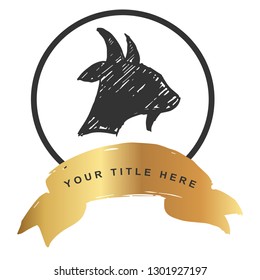 Gold Banner and Goat / Capricorn. Vector Illustration for Graphic Design, Outline, Background, Logo, T-shirt and More.