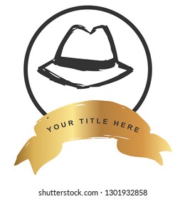 Gold Banner and Hat Cap. Vector Illustration for Graphic Design, Outline, Background, Logo, T-shirt and More.