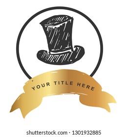Gold Banner and Hat Cap. Vector Illustration for Graphic Design, Outline, Background, Logo, T-shirt and More.
