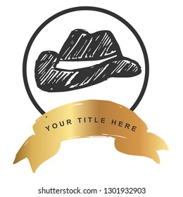 Gold Banner and Hat Cap. Vector Illustration for Graphic Design, Outline, Background, Logo, T-shirt and More.