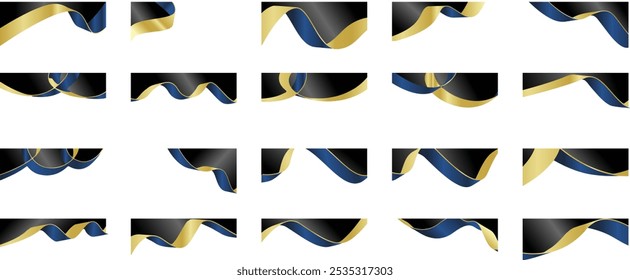 Gold banner header vector set