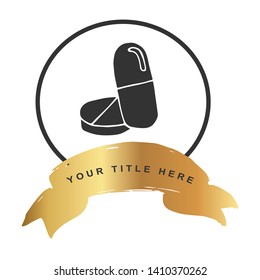 Gold Banner and Health Medicine Icon. Vector Illustration for Graphic Design, Outline, Background, Logo, T-shirt and More.
