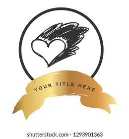 Gold Banner and Heart. Vector Illustration for Graphic Design, Outline, Background, Logo, T-shirt and More.