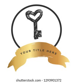 Gold Banner and Heart. Vector Illustration for Graphic Design, Outline, Background, Logo, T-shirt and More.