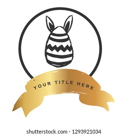 Gold Banner and Rabbit Egg. Vector Illustration for Graphic Design, Outline, Background, Logo, T-shirt and More.