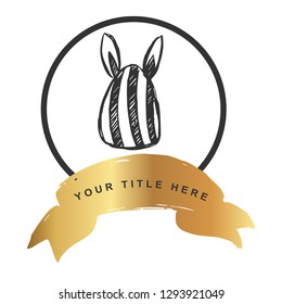 Gold Banner and Rabbit Egg. Vector Illustration for Graphic Design, Outline, Background, Logo, T-shirt and More.