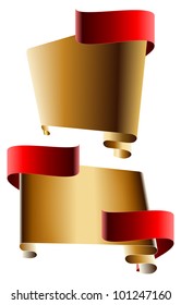 Gold banner and red ribbon