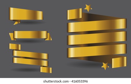 Gold banner ribbon vector set