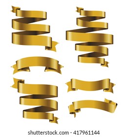 Gold Banner ribbon vector set isolated background