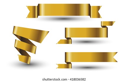 Gold Banner ribbon vector set isolated background